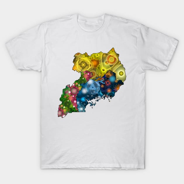 Spirograph Patterned Uganda Regions Map T-Shirt by RachelEDesigns